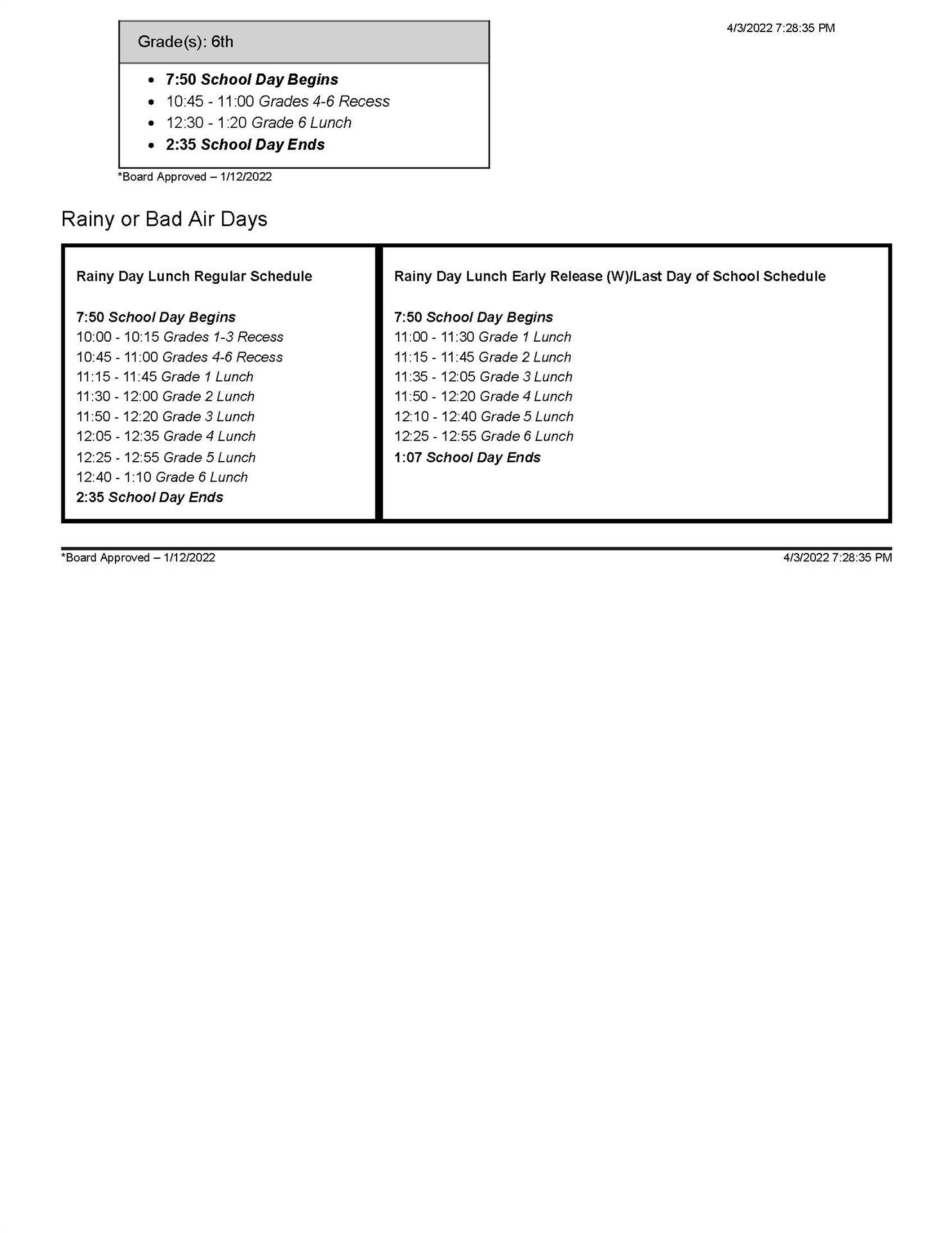 BHS Area Bell Schedule - full text downloadable below