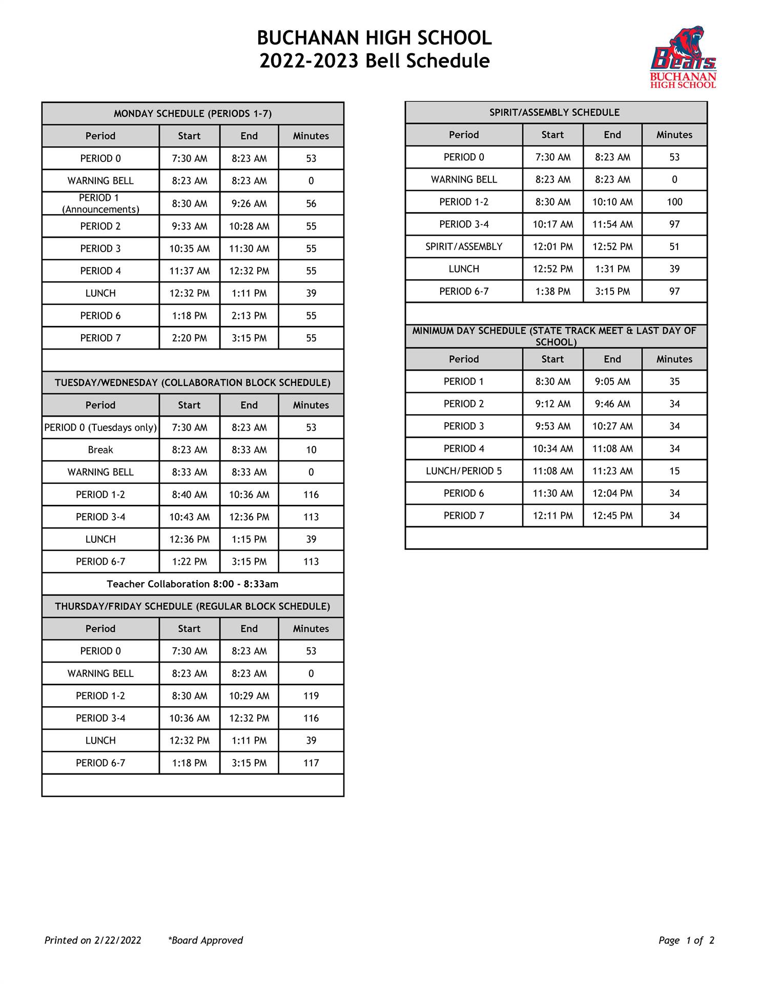 BHS Area Bell Schedule - full text downloadable below