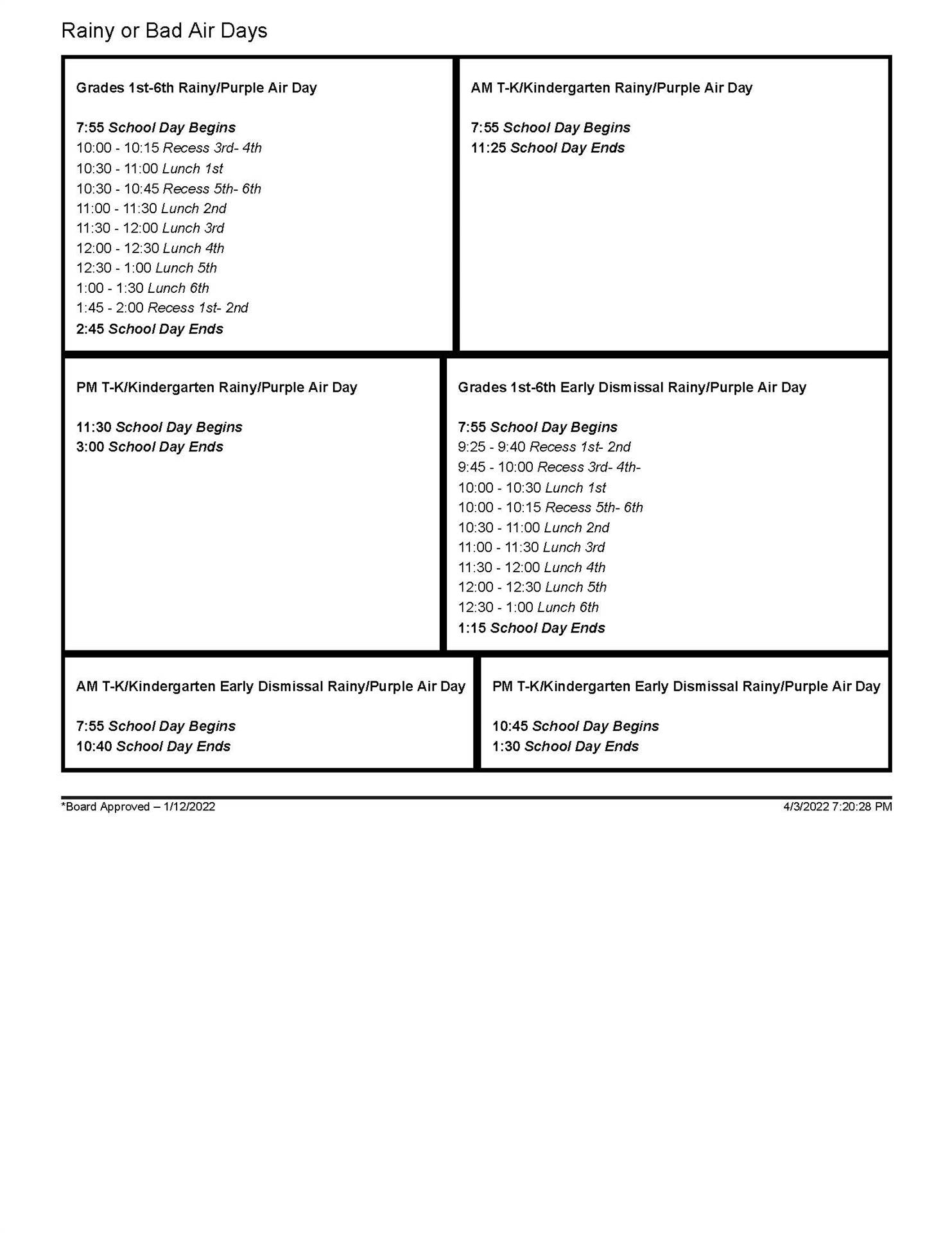 CEHS Area Bell Schedule - full text downloadable below