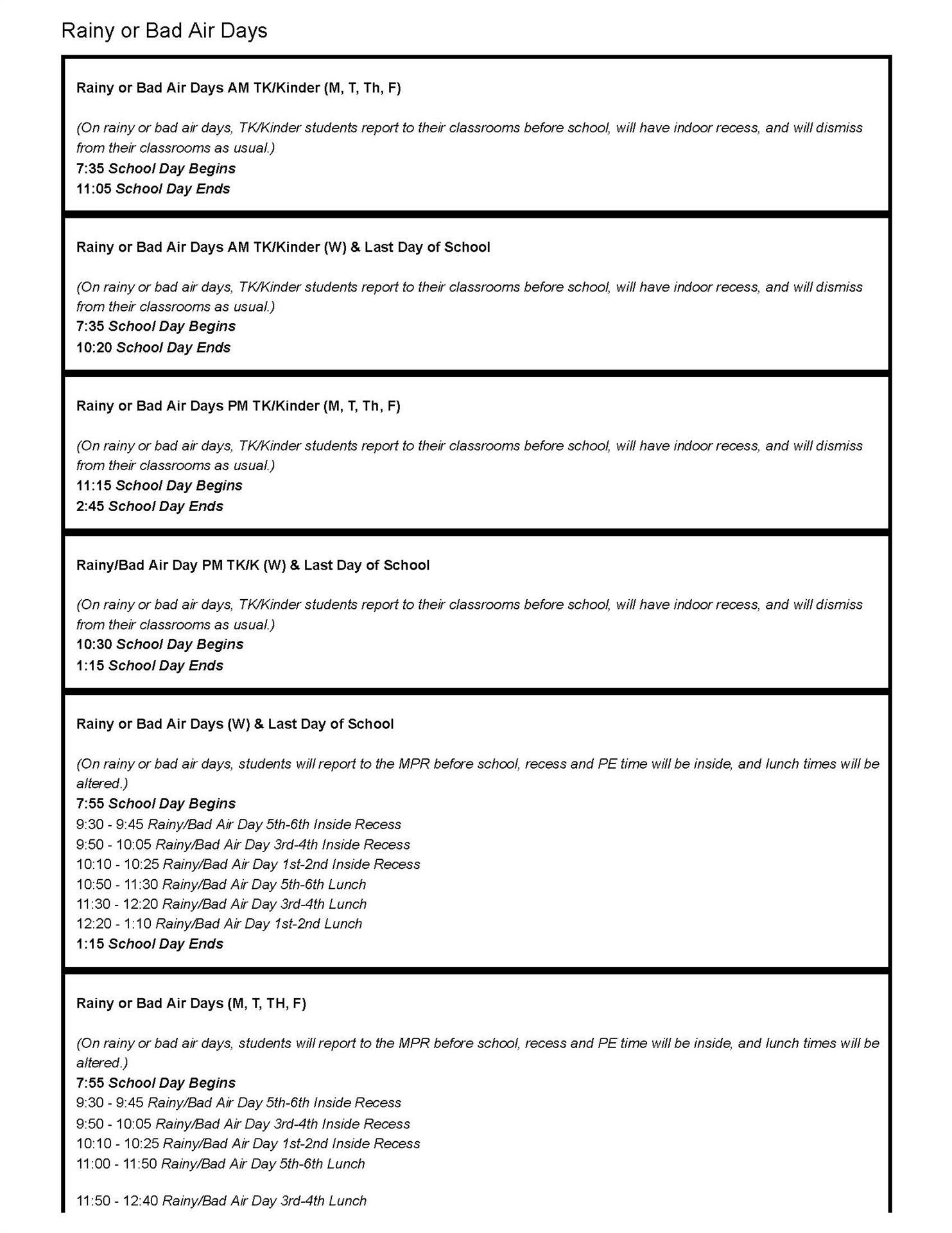 CEHS Area Bell Schedule - full text downloadable below