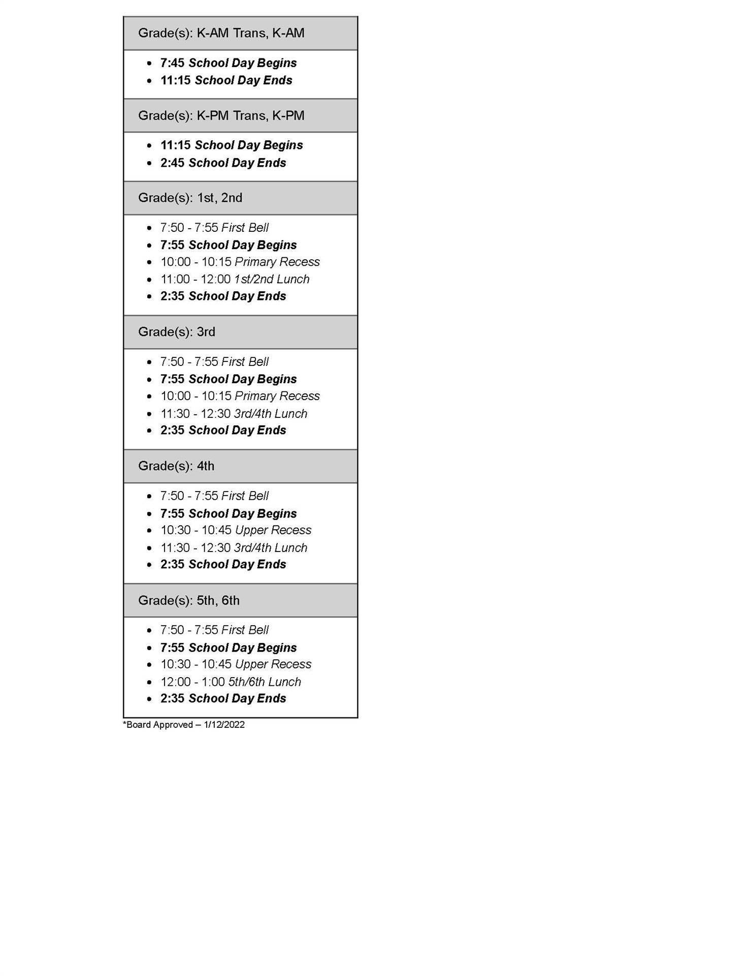 CHS Area Bell Schedule - full text downloadable below
