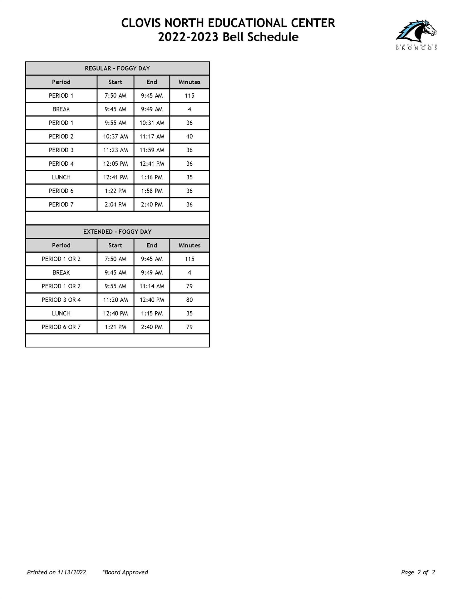 CNHS Area Bell Schedule - full text downloadable below