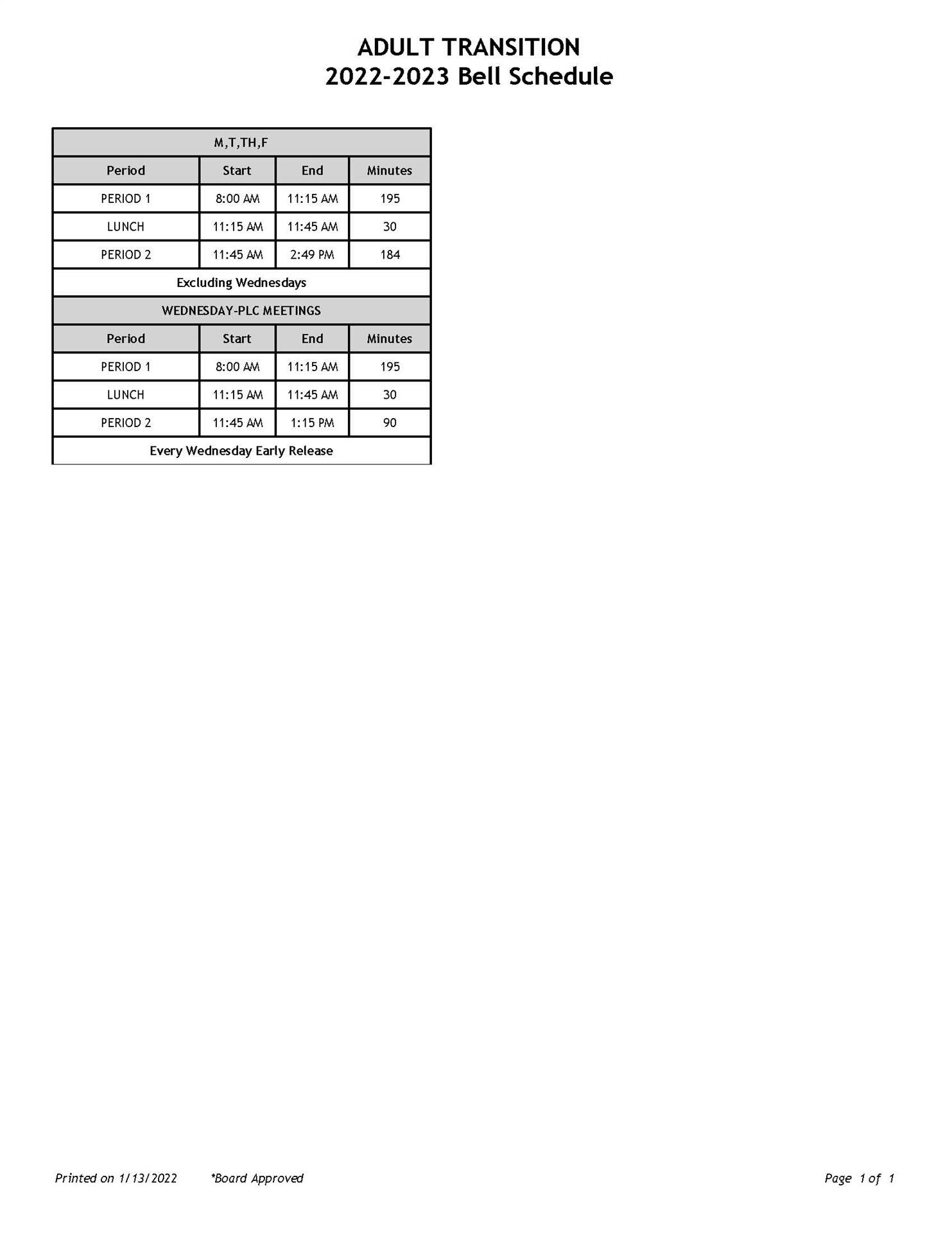 Ed Services Area Bell Schedule - full text downloadable below