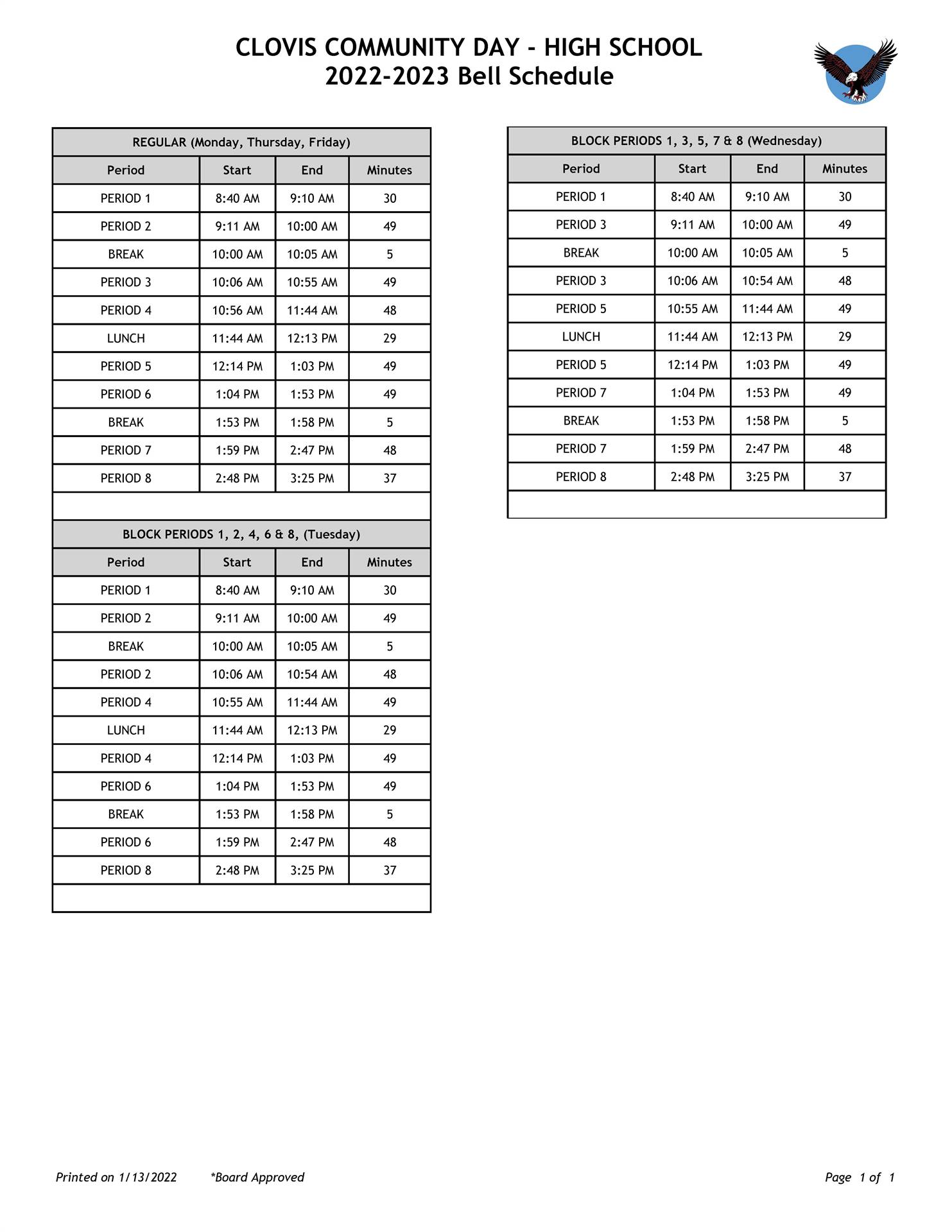 Ed Services Area Bell Schedule - full text downloadable below