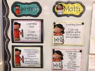 Learning Goal Wall for Writing and Math