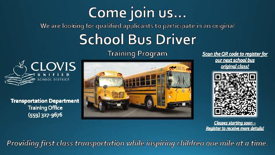 Come Join for our School Bus Driver Training Program