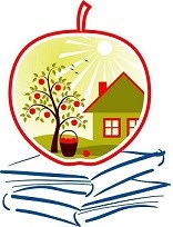 Community Advisory Committee Logo. Cartoon apple on books