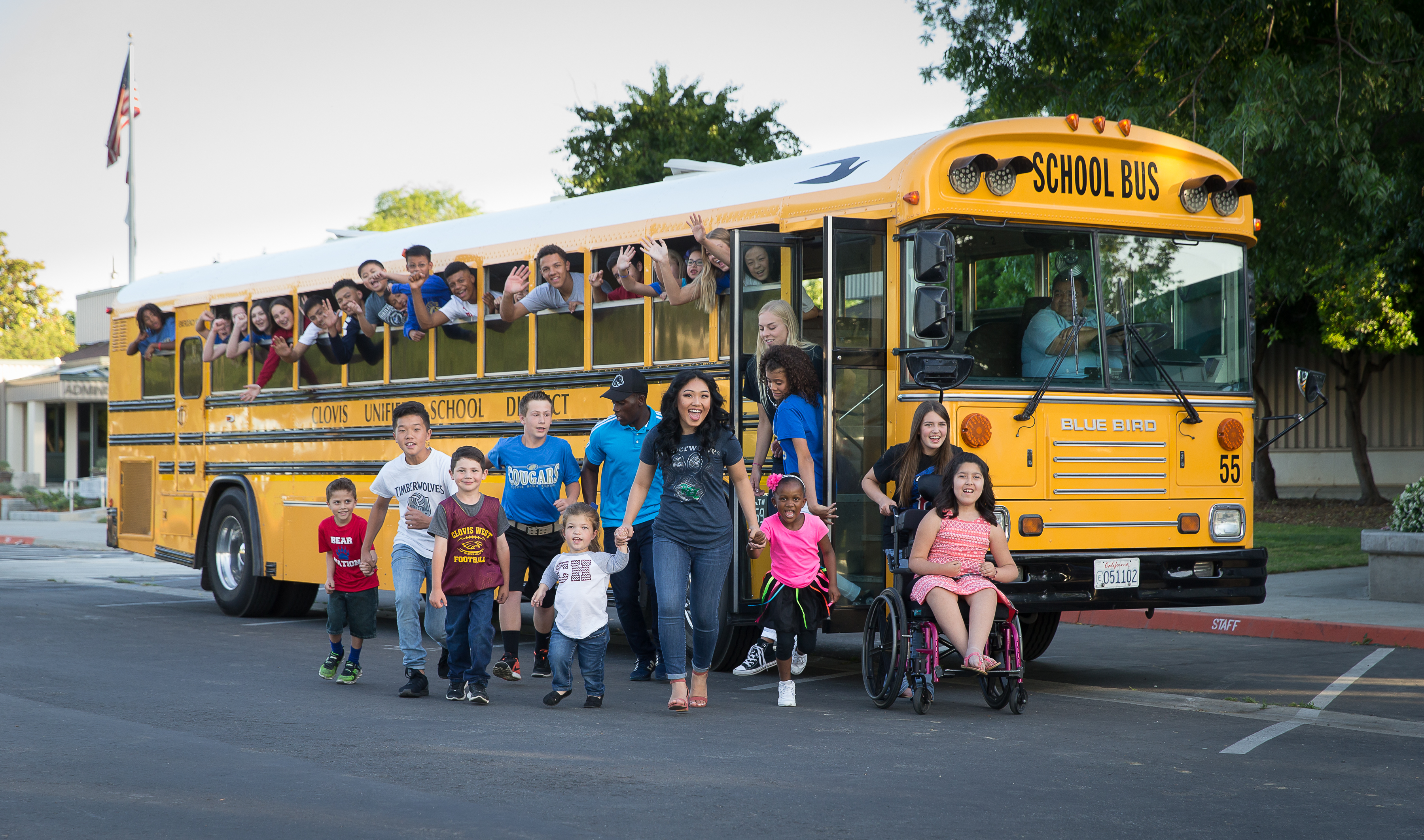 School bus and children